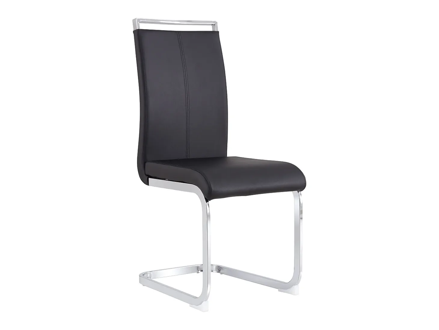 Juego de 4 sillas cantilever de PU negro con estructura de metal plateado