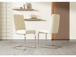 Juego de 2 sillas cantilever de terciopelo - respaldo con diseño de rombos - base de metal plateado - Beige
