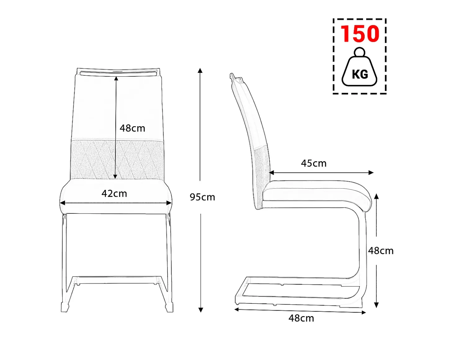 Juego de 2 sillas cantilever con asiento acolchado de PU, color negro