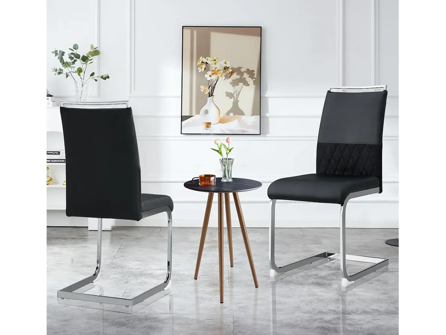 Juego de 2 sillas cantilever con asiento acolchado de PU, color negro