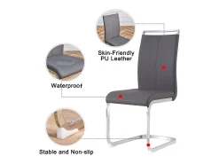 Juego de 4 sillas cantilever de piel sintética - Patas de metal - Sin reposabrazos - Gris