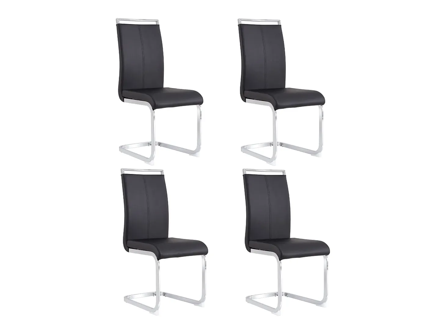 Juego de 4 sillas con base de trineo - Base de metal cromado que soporta hasta 120 kg, acolchado suave con funda de piel sintética - Color negro