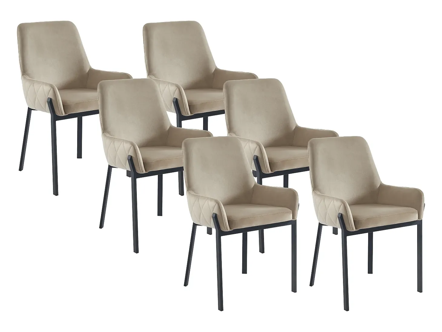 Juego de 6 sillas con brazos de terciopelo y metal - Beige - CAROLONA