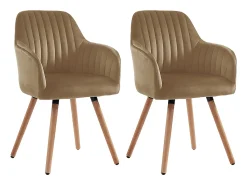 Juego de 2 sillas con brazos - Terciopelo y metal con efecto madera - Beige - ELEANA