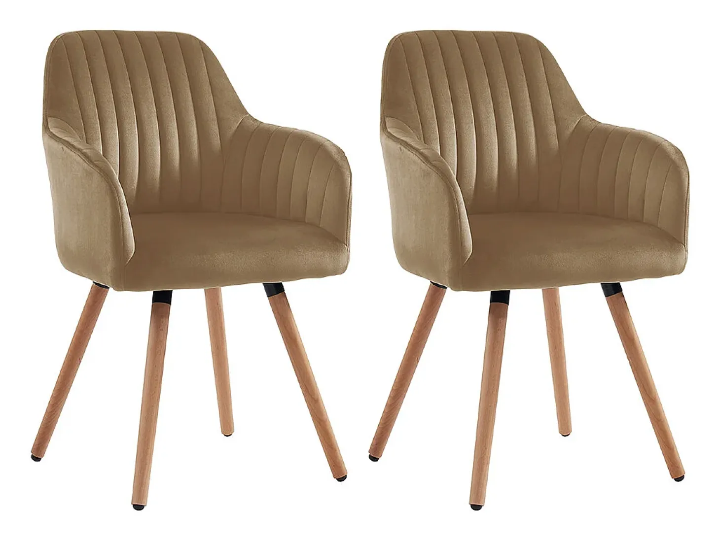 Juego de 2 sillas con brazos - Terciopelo y metal con efecto madera - Beige - ELEANA