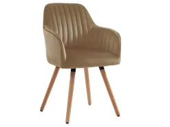 Juego de 2 sillas con brazos - Terciopelo y metal con efecto madera - Beige - ELEANA