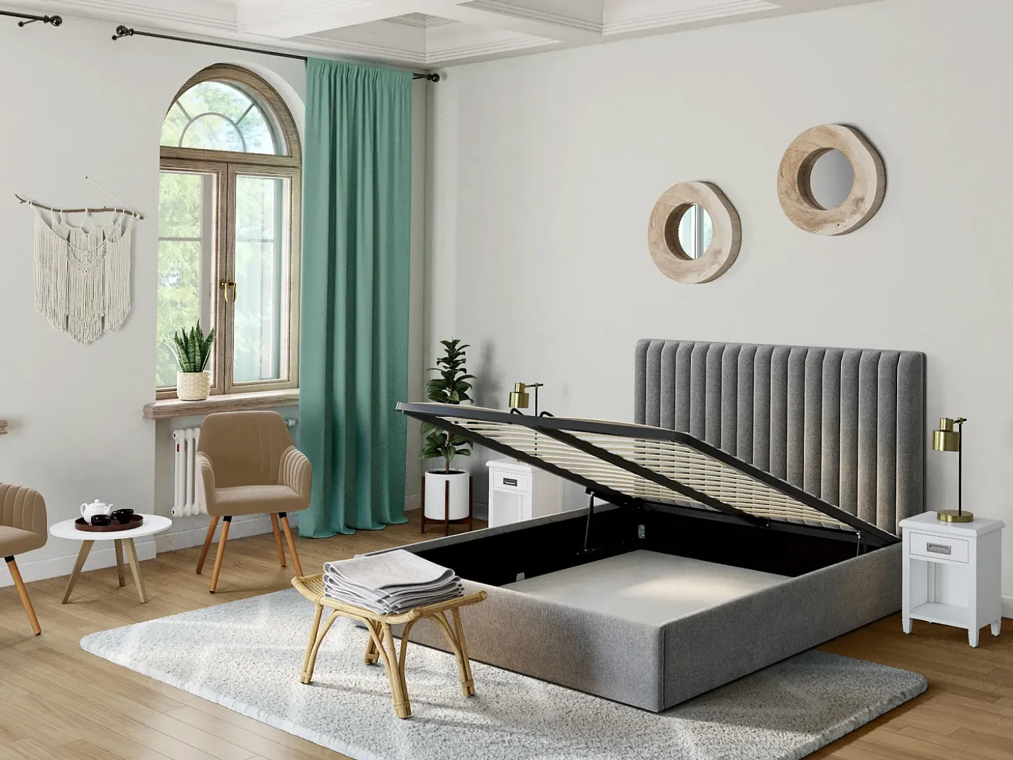 Juego de 2 sillas con brazos - Terciopelo y metal con efecto madera - Beige - ELEANA