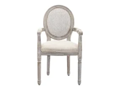 Juego de 2 sillas con brazos - Rejilla, tela y madera de hevea - Beige - ANTOINETTE