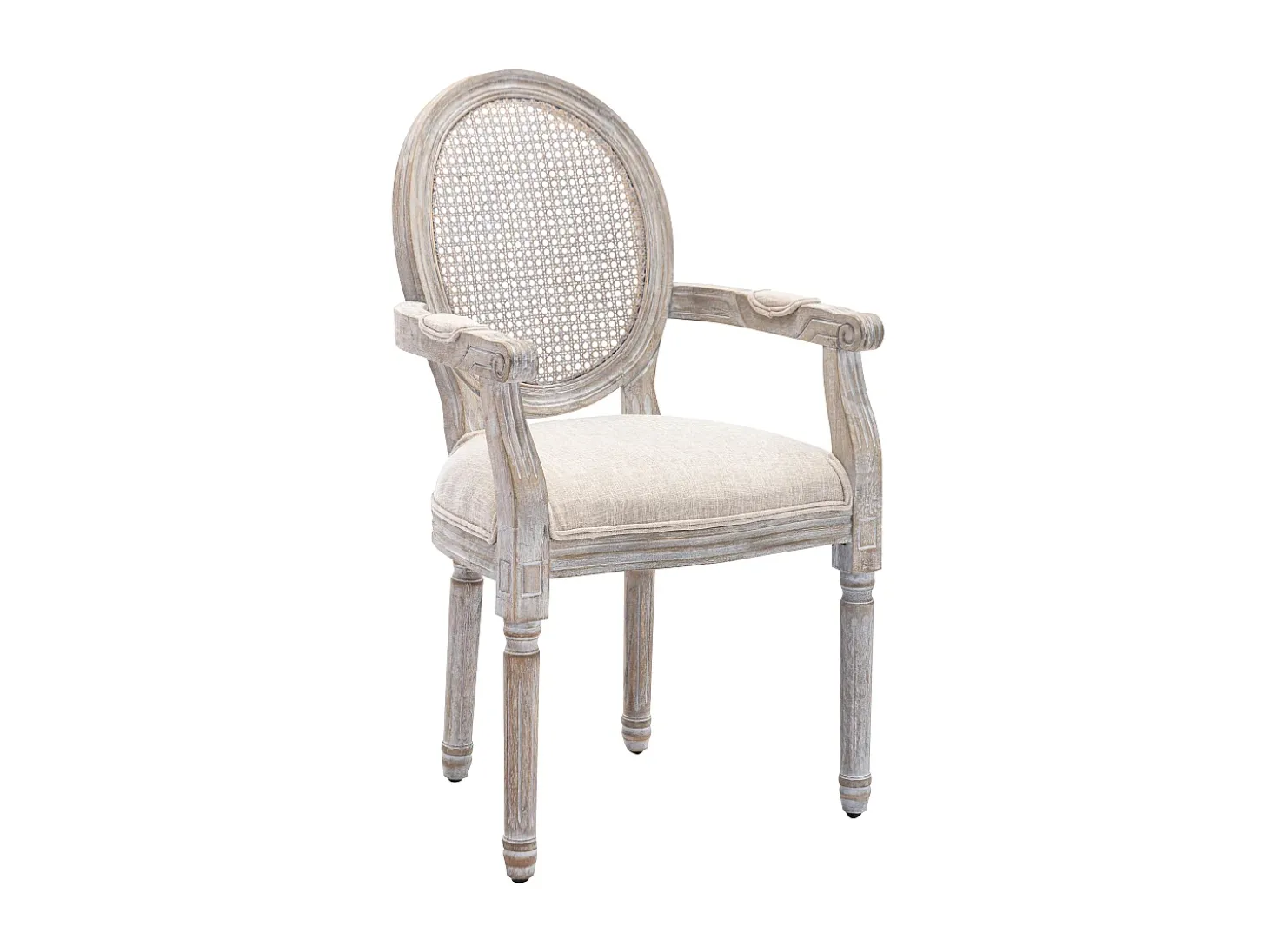 Juego de 2 sillas con brazos - Rejilla, tela y madera de hevea - Beige - ANTOINETTE