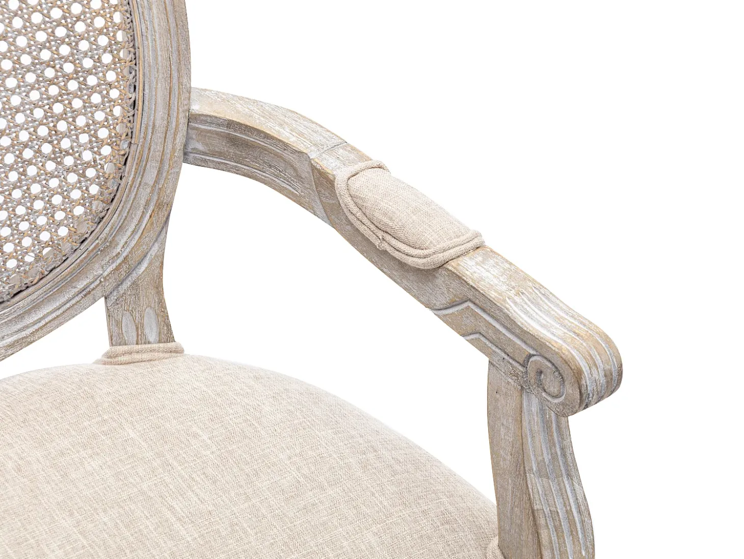 Juego de 2 sillas con brazos - Rejilla, tela y madera de hevea - Beige - ANTOINETTE