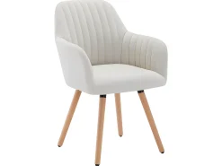 Juego de 2 sillas con brazos - Tela y metal efecto madera - Crema - ELEANA