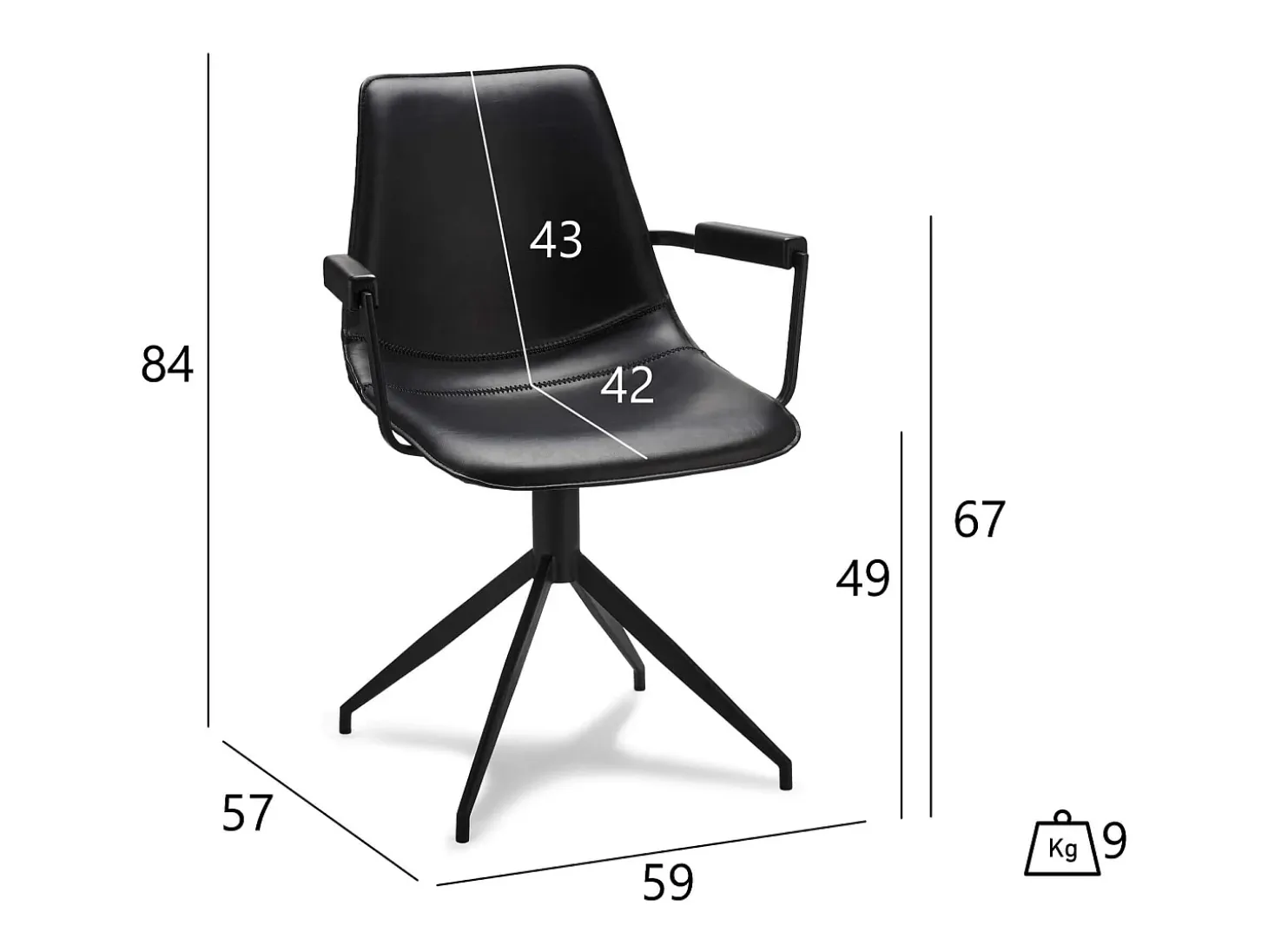 Juego de 2 sillas con brazos pivotantes Isabel - Piel sintética y metal - Negro