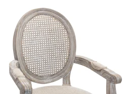 Juego de 6 sillas con brazos - Rejilla, tela y madera de hevea - Beige - ANTOINETTE
