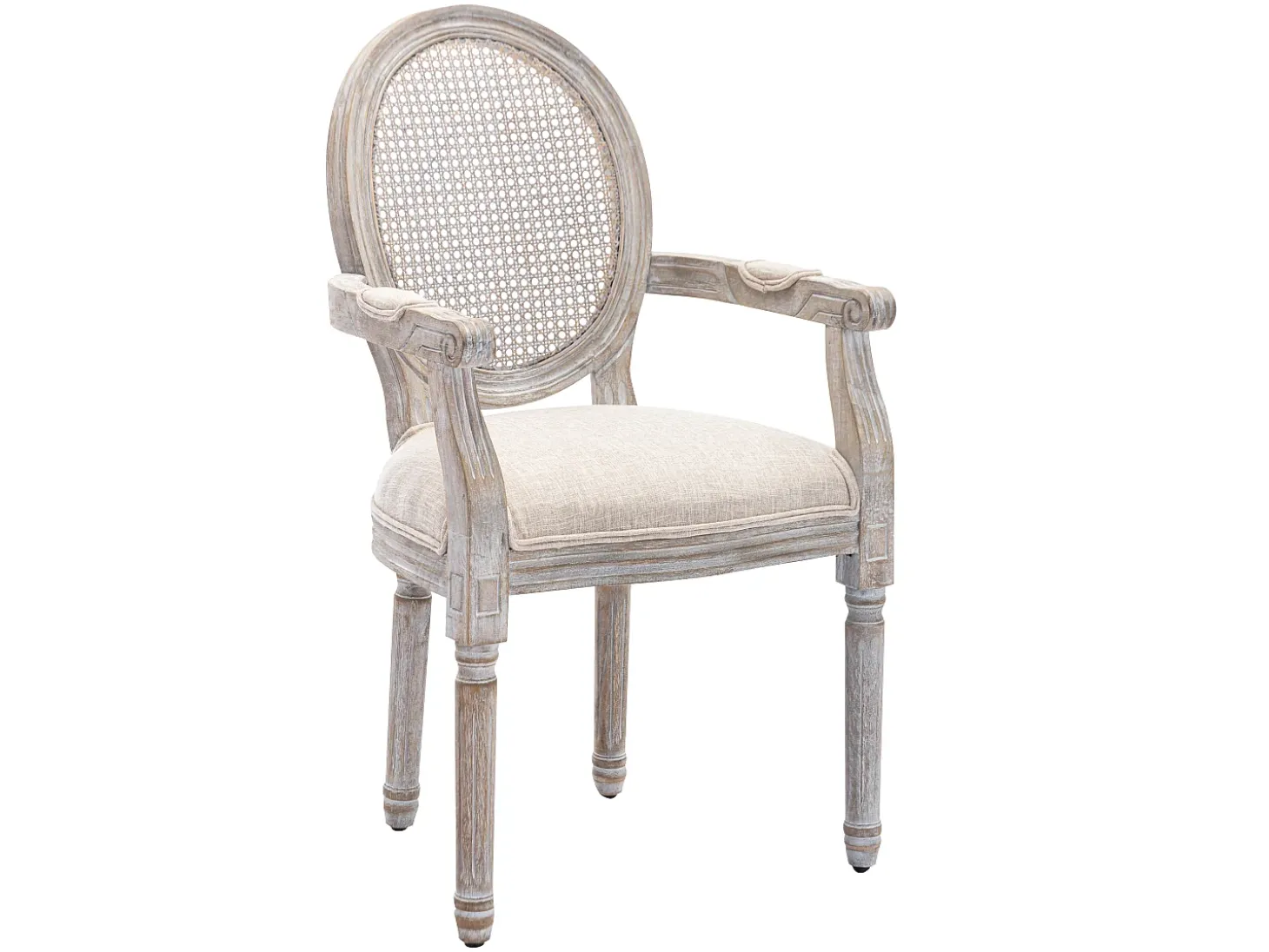 Juego de 6 sillas con brazos - Rejilla, tela y madera de hevea - Beige - ANTOINETTE