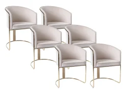 Juego de 6 sillas con brazos de terciopelo y metal - Beige y dorado - JOSETHE