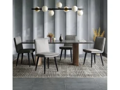 Juego de 2 sillas con cojines de asiento de doble capa - Polipiel y metal - Gris