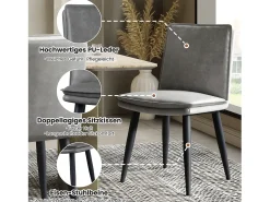 Juego de 2 sillas con cojines de asiento de doble capa - Polipiel y metal - Gris