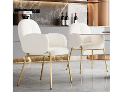 Juego de 2 sillas con patas de metal dorado - Tela Teddy Beige