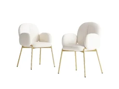 Juego de 2 sillas con patas de metal dorado - Tela Teddy Beige
