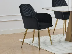 Juego de 6 sillas con reposabrazos de terciopelo y metal dorado - Negro - ELEANA