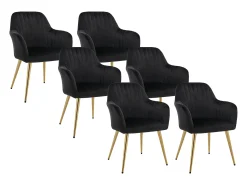 Juego de 6 sillas con reposabrazos de terciopelo y metal dorado - Negro - ELEANA