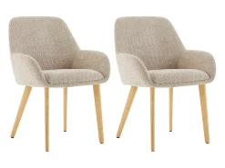 Juego de 2 sillas con reposabrazos de tejido bouclé y madera de hevea - Topo y natural - VALENYO