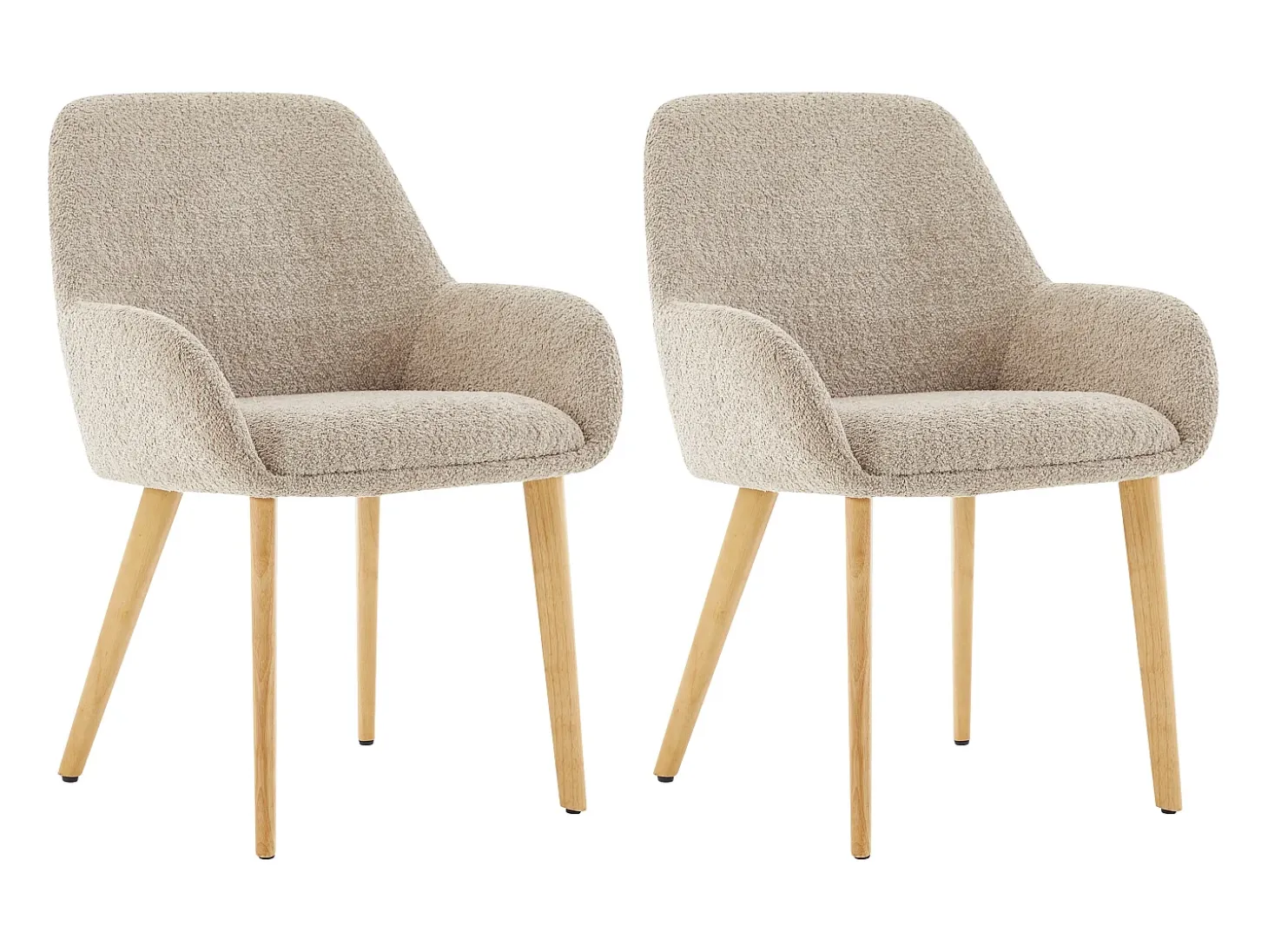 Juego de 2 sillas con reposabrazos de tejido bouclé y madera de hevea - Topo y natural - VALENYO