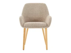 Juego de 2 sillas con reposabrazos de tejido bouclé y madera de hevea - Topo y natural - VALENYO