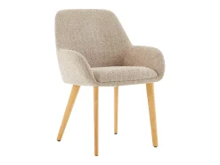 Juego de 2 sillas con reposabrazos de tejido bouclé y madera de hevea - Topo y natural - VALENYO