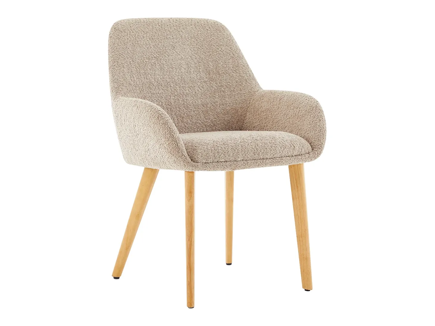 Juego de 2 sillas con reposabrazos de tejido bouclé y madera de hevea - Topo y natural - VALENYO