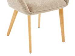 Juego de 2 sillas con reposabrazos de tejido bouclé y madera de hevea - Topo y natural - VALENYO