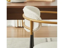 Juego de 2 sillas con reposabrazos - tela beige - estructura de metal negro y dorado