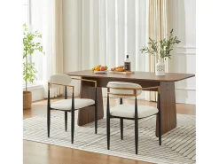 Juego de 2 sillas con reposabrazos - tela beige - estructura de metal negro y dorado