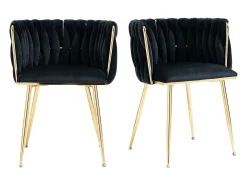 Juego de 2 Sillas con Respaldo de Concha y Bastidor Trenzado, Patas Doradas - Negro - Elegancia Bohemia