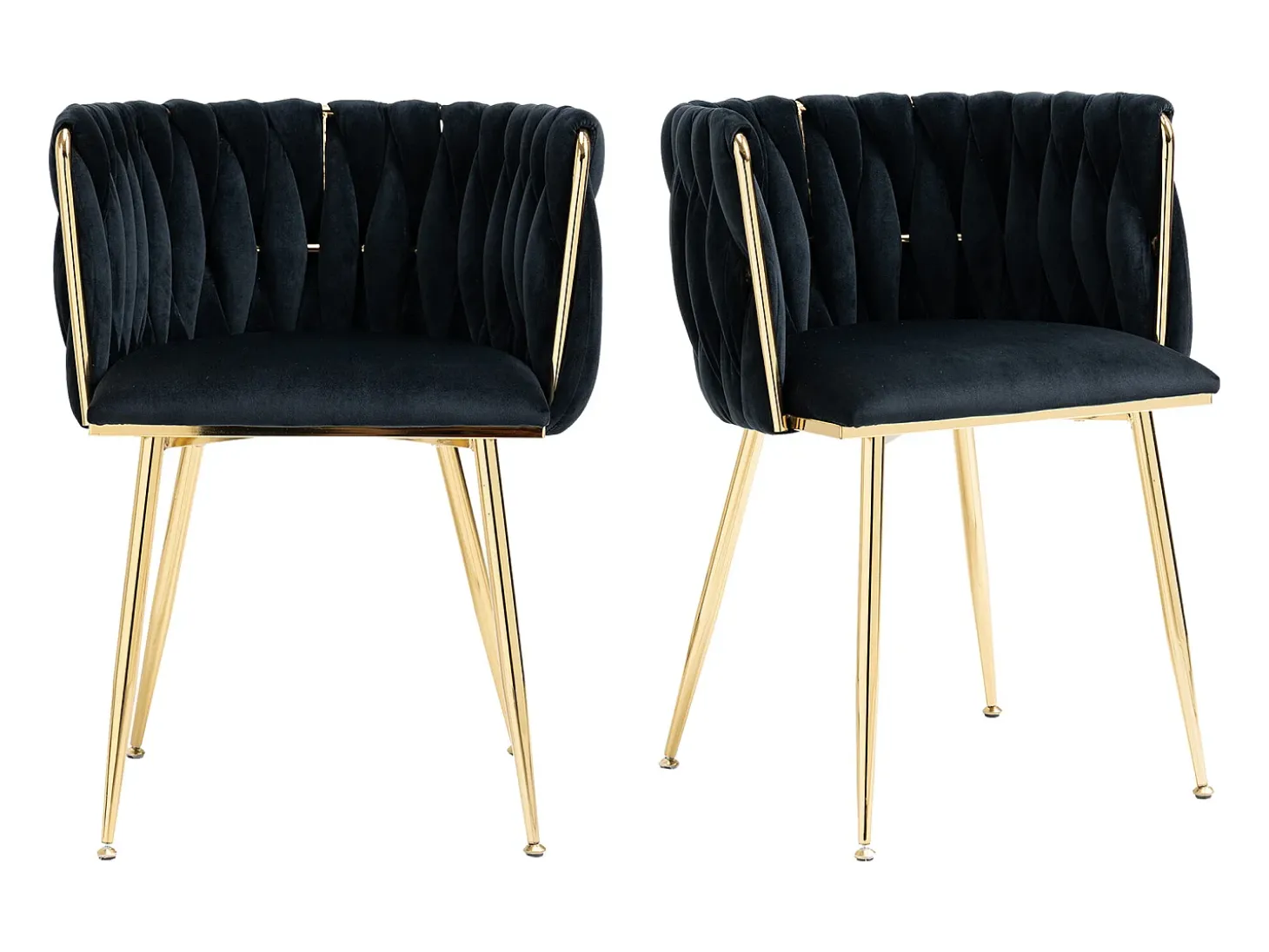 Juego de 2 Sillas con Respaldo de Concha y Bastidor Trenzado, Patas Doradas - Negro - Elegancia Bohemia