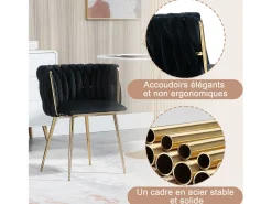Juego de 2 Sillas con Respaldo de Concha y Bastidor Trenzado, Patas Doradas - Negro - Elegancia Bohemia