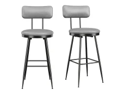 Juego de 2 sillas de bar, color gris, estilo industrial, respaldo de piel sintética, altura 65 cm