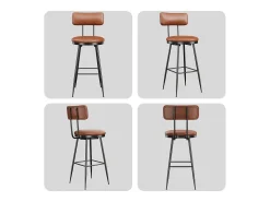 Juego de 4 sillas de bar con respaldo, piel sintética marrón, altura del asiento de 65 cm