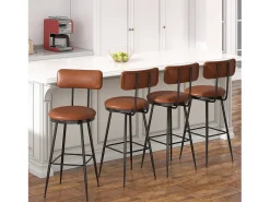 Juego de 4 sillas de bar con respaldo, piel sintética marrón, altura del asiento de 65 cm
