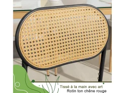 Juego de 2 sillas de cocina modernas con respaldo de ratán, patas de metal, color negro