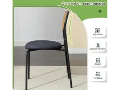 Juego de 2 sillas de cocina modernas con respaldo de ratán, patas de metal, color negro