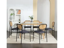 Juego de 2 sillas de cocina modernas con respaldo de ratán, patas de metal, color negro