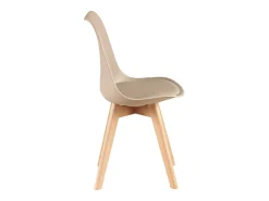 Juego de 4 Sillas de Cocina Retro Tapizadas en Tela Beige Claro - Patas de Madera de Haya Maciza