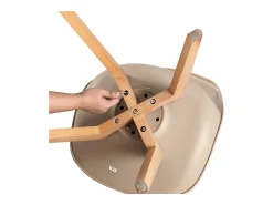 Juego de 4 Sillas de Cocina Retro Tapizadas en Tela Beige Claro - Patas de Madera de Haya Maciza