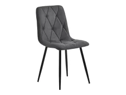 Juego de 4 sillas de cocina de lino y sarga gris con patas de metal negro