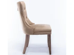 Juego de 2 sillas de comedor - Sillas con respaldo acolchado, patas de madera y ribete de tachuelas - terciopelo caqui