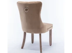 Juego de 2 sillas de comedor - Sillas con respaldo acolchado, patas de madera y ribete de tachuelas - terciopelo caqui