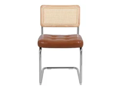 Juego de 2 sillas de comedor estilo mediados de siglo - Tapizadas en piel sintética y ratán - 50 x 61 x 86 cm, color marrón