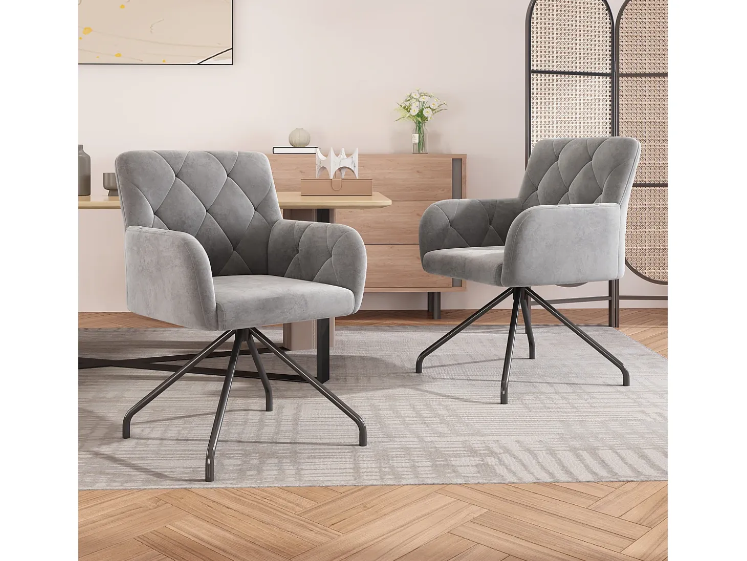 Juego de 6 sillas de comedor con diseño de rombos, tapizadas con 4 patas de metal, para salón (59,69 x 59,69 x 58,42 cm)