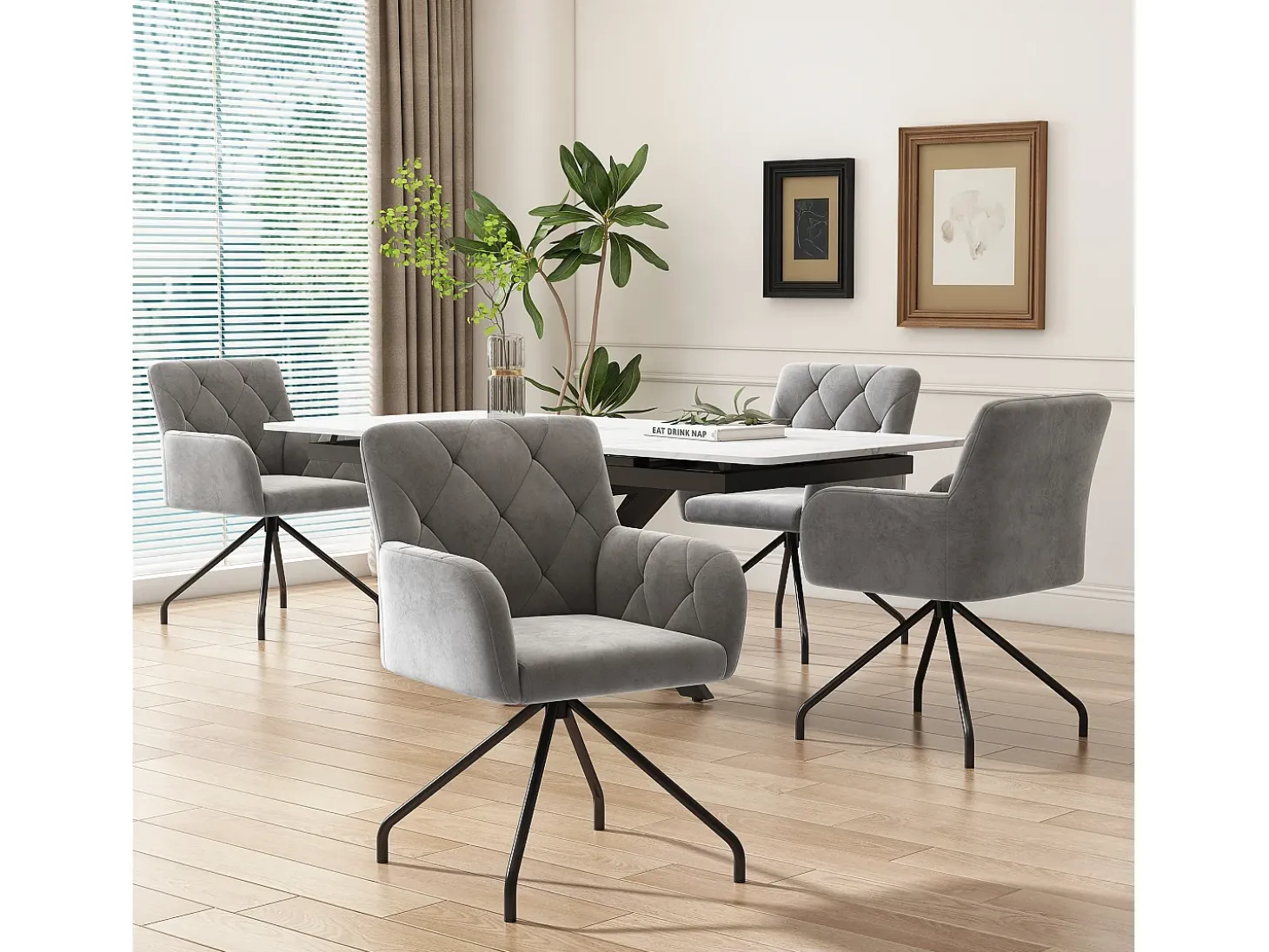 Juego de 6 sillas de comedor con diseño de rombos, tapizadas con 4 patas de metal, para salón (59,69 x 59,69 x 58,42 cm)